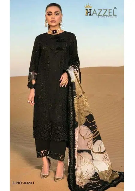 Hazzel 023 Black Rayon Embroidery Pakistani Salwar Suits Wholesalers In Surat
